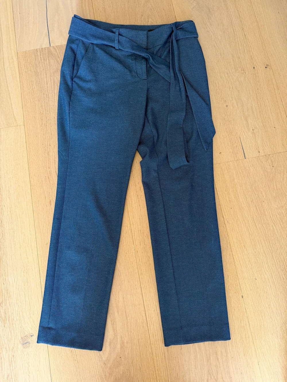 LOFT Navy Tie-Belt Straight Leg Trousers